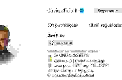 Campeão do BBB 24, Davi atinge 10 milhões de seguidores